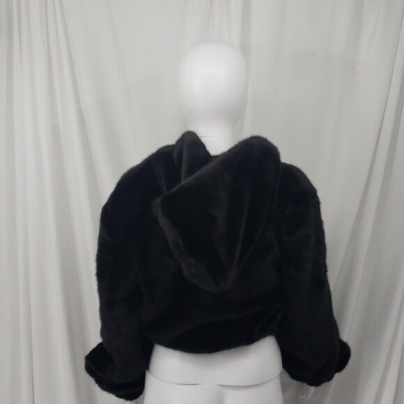Helmut Lang Oversized Black Faux Mink Bomber Zipper Front Elastic Cuffs Size XS - Picture 7 of 14